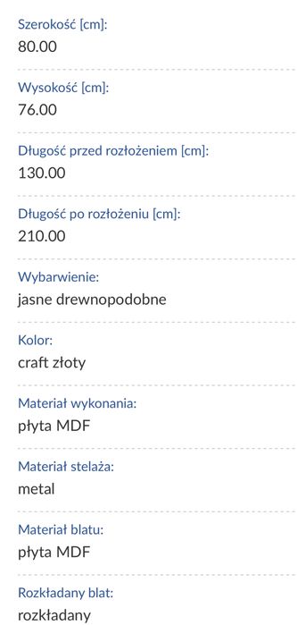 Stół 130 cm rozkładany do 210 cm Liwia-210 dąb złoty craft