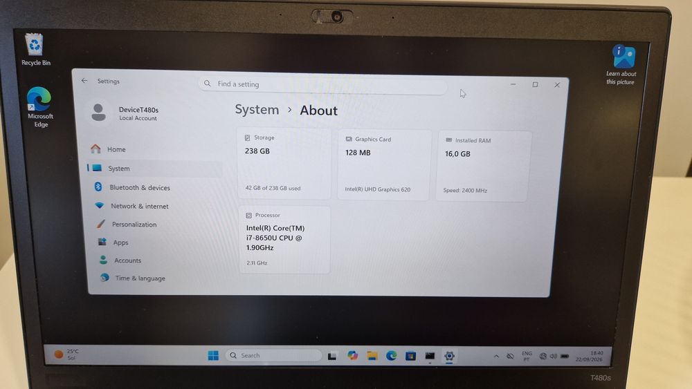 Portátil Lenovo  T480s