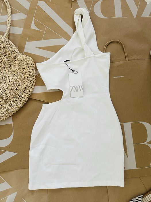 Zara sukienka mini biala asymetryczna r. M