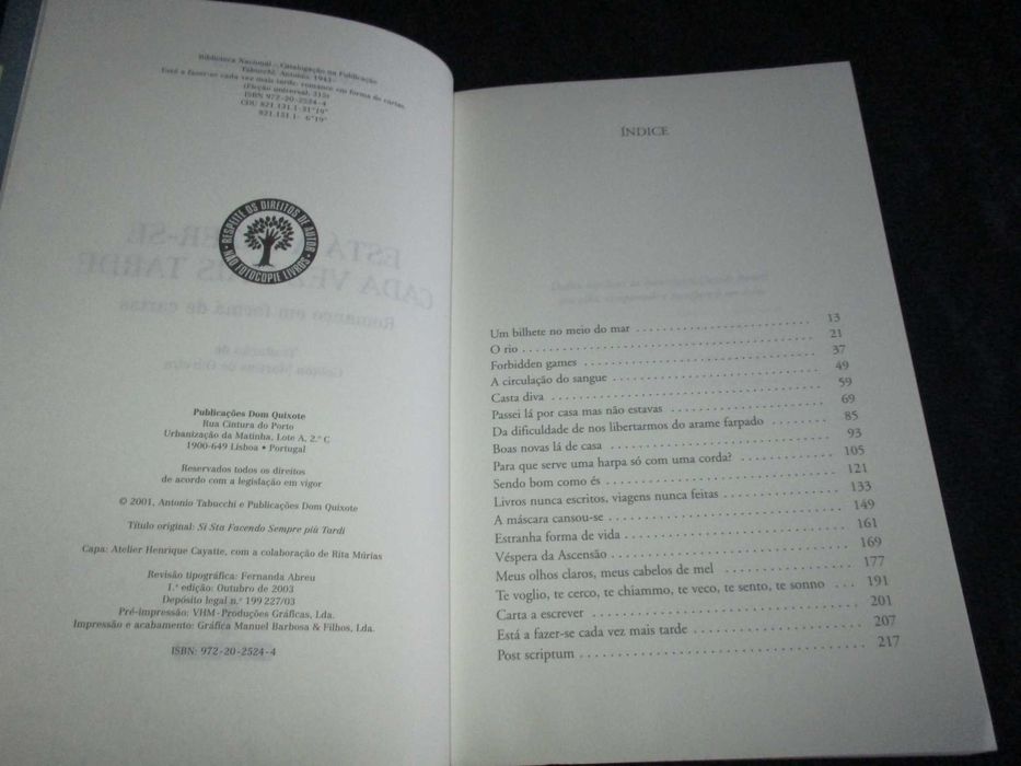 Livro Está a fazer-se cada vez mais tarde Antonio Tabucchi