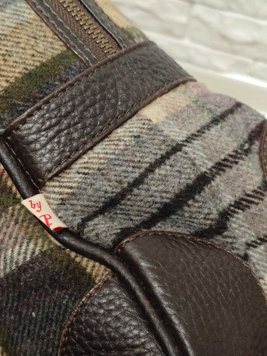 Paul kehl сумка дорожня шкіряна / шерстяна в клітинку tweed вовняна