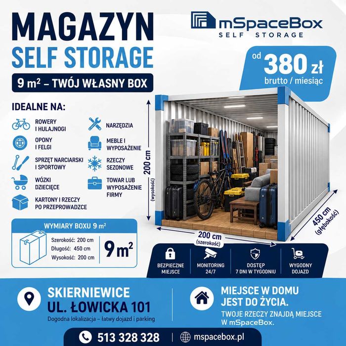Magazyn Self Storage 9 m² Skierniewice – komórka od 380 zł/mies