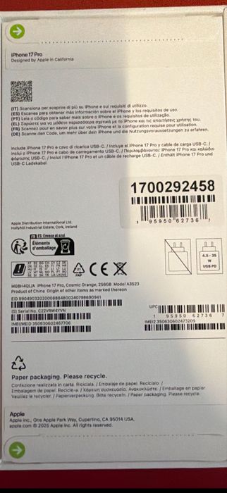 Iphone 17 pro Laranja 256Gb selado !