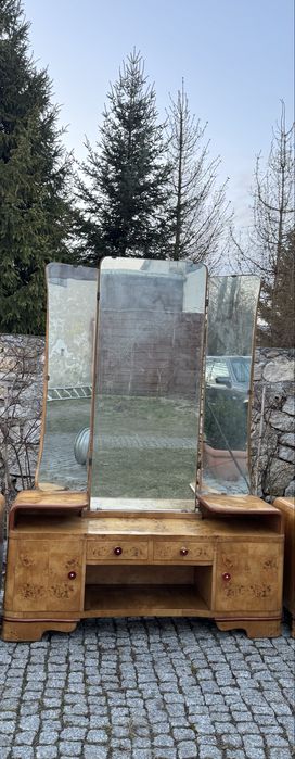 Toaletka Art deco czeczot brzozowy lata 30/50 komoda z lustem