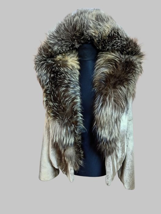 Ог 110см. Норковый полушубок с капюшоном из чернобуркой. Бомбер. Автол