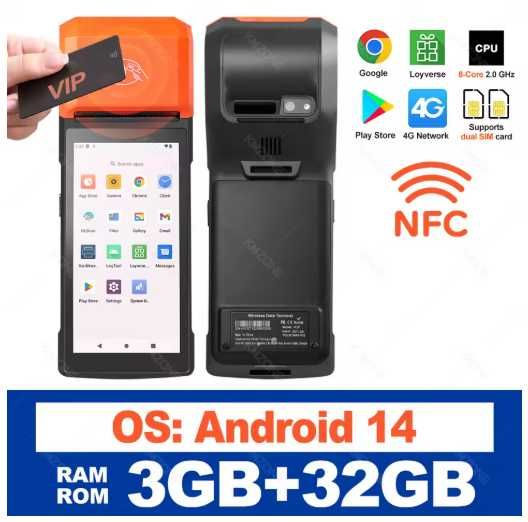 Terminal PDA z systemem Android 14, terminal POS, 5,0-calowy ekran dotykowy.
