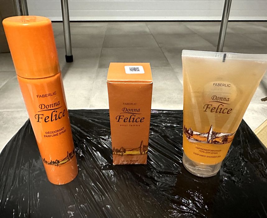 Spray Perfumado + Perfume + Gel de Banho "Donna Felice" Faberlic