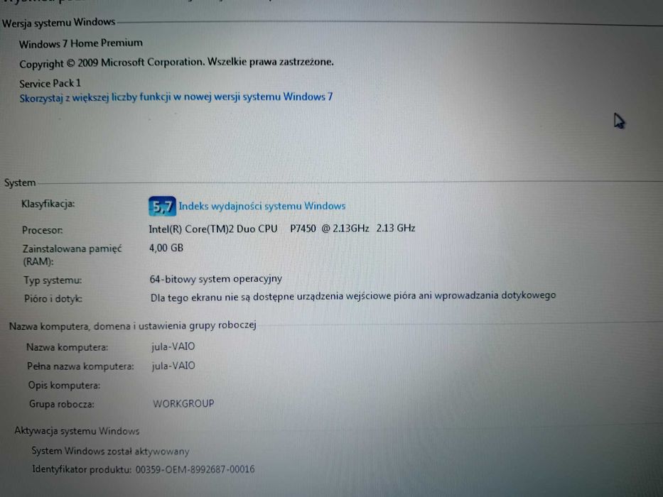 Laptop Sony Vaio PCG-61111M na części