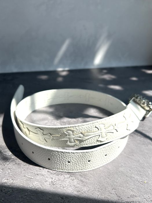 Білий ремінь Chrome Hearts з хрестами / Пояс Хром Хартс 110 см новий / Ремінь Хром Хардс / Ремінь Chrome Hearts