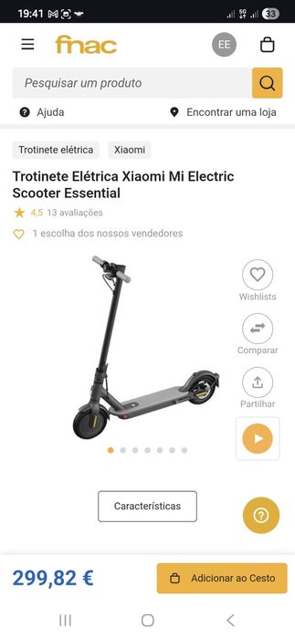 Trotinete Elétrica Xiaomi Mi Electric Scooter Essential (SELADA)