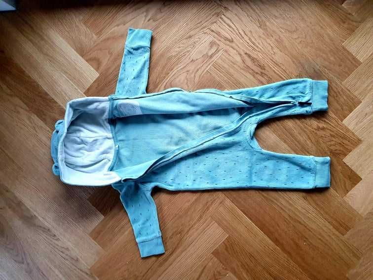 H&M/ Pajacyk welurowy (68/74) zapinany na suwak z kapturem