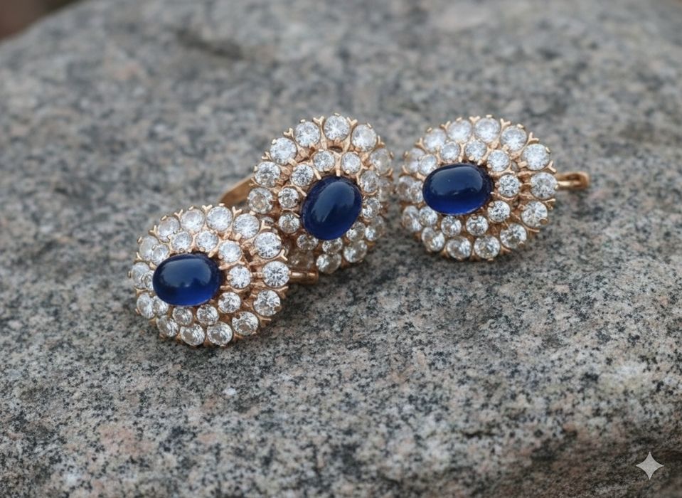 Золотые серьги сапфир 583,585 проба