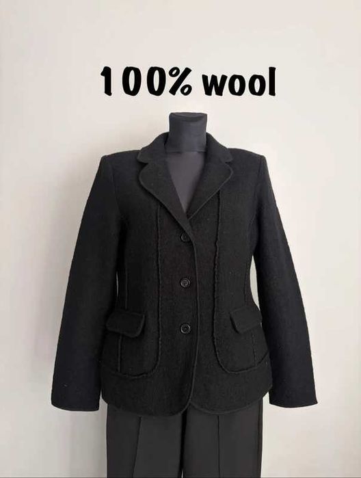 czarna klasyczna wełniana marynarka 100% wełna żakiet old money M L