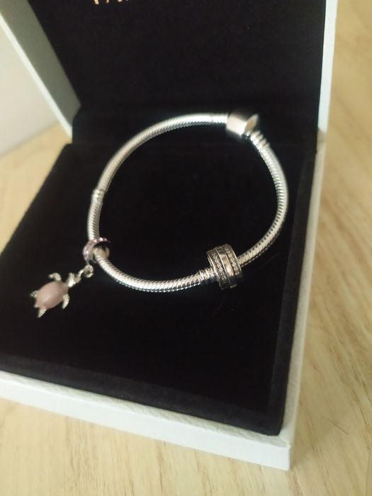 Bransoletka + 2 charmsy do Pandora Moments komplet żółw motyl łańcuch