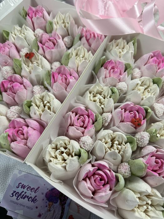 Букети з WОW ефектом.Натуральний зефір,зефірні квіти,букети,коробочки