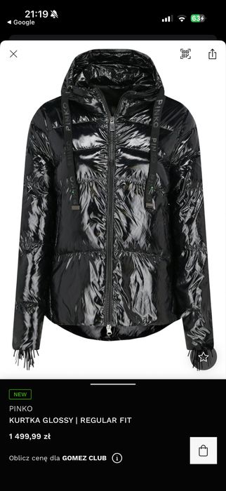 Kurtka zimowa PINKO GLOSSY z frędzlami S
