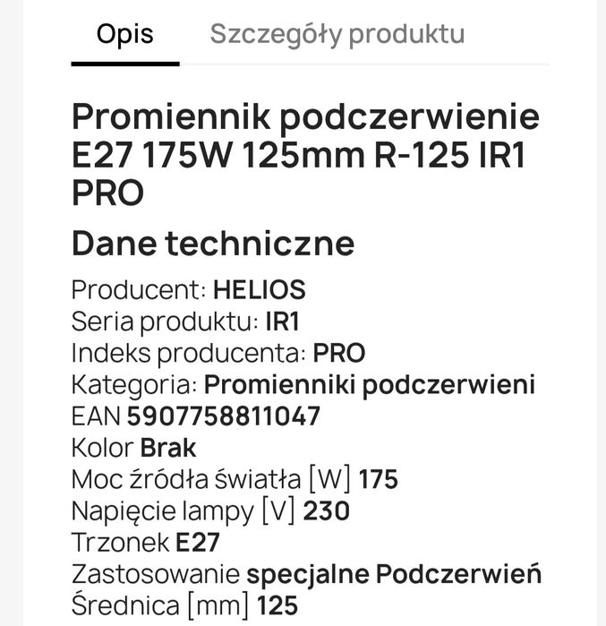 Żaròwka grzewcza Helios