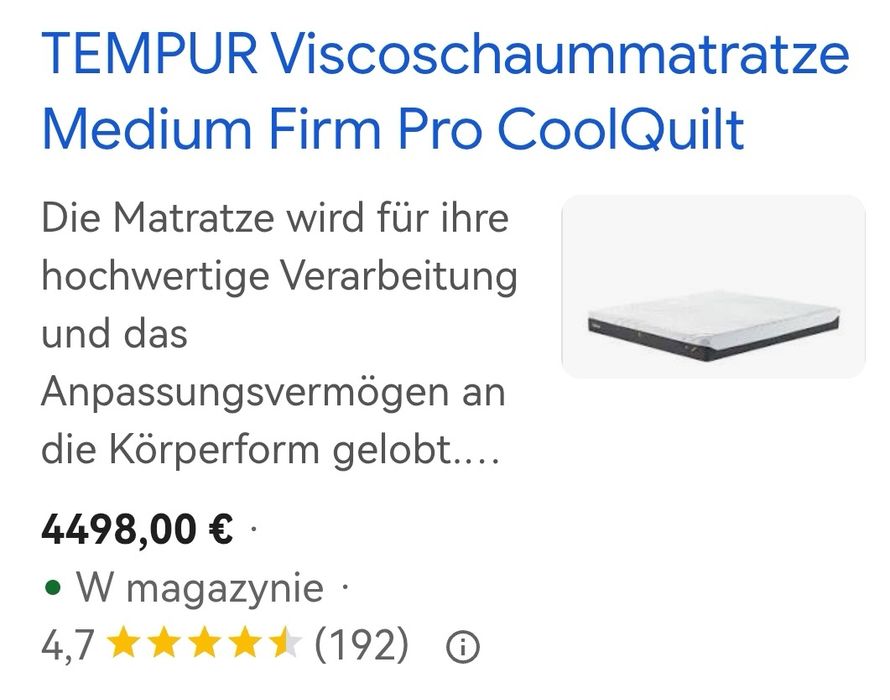 Materac tempur pro medium firm  coolquality  180x200  23cm nowy
