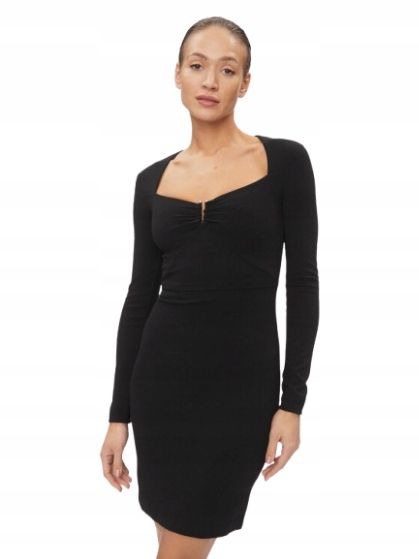 Guess czarna sukienka elegancka wesele ołówkowa z długim rękawem s 2db