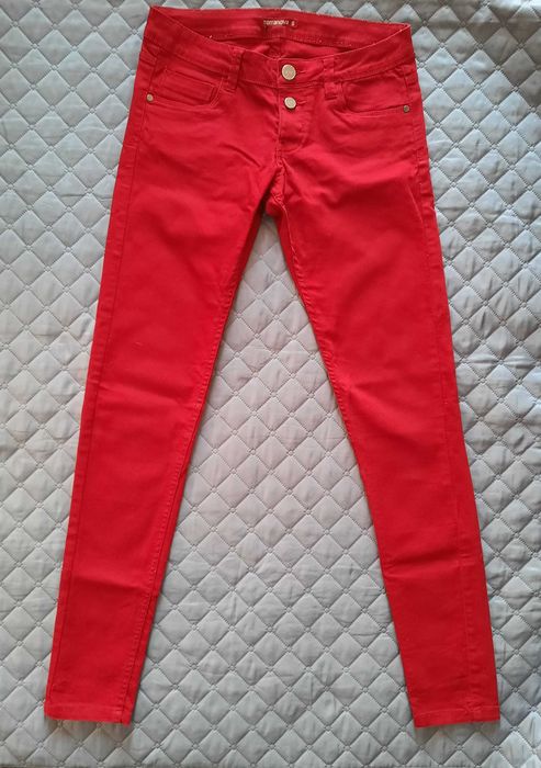 damskie spodnie rurki bordowe S