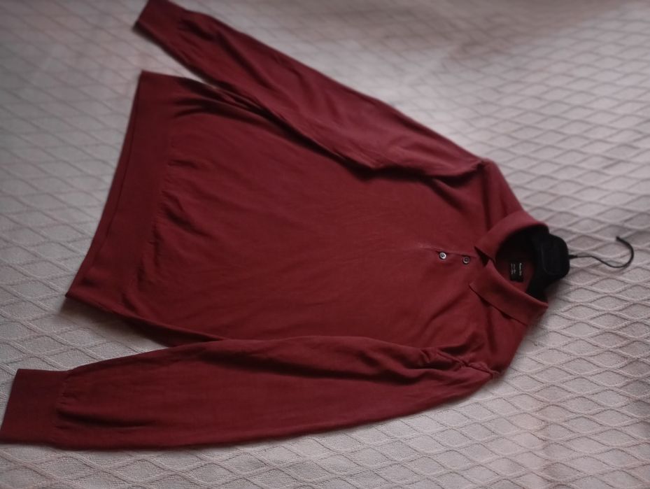 MASSIMO DUTTI 100% Merino Blend L-XL ceglasty sweter polo z kołnierzem