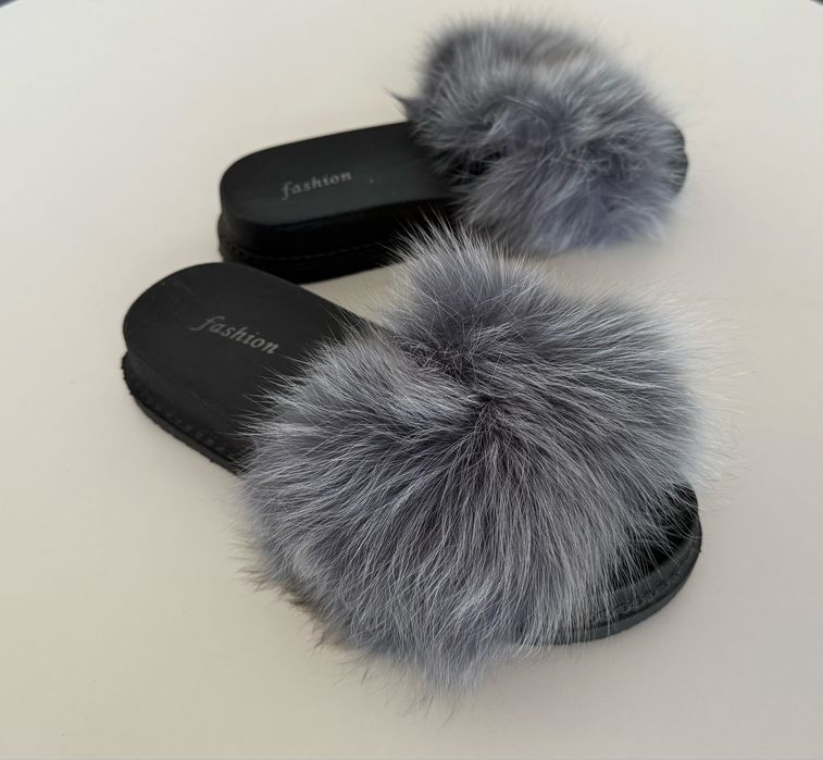 Klapki futro naturalne z lisa praktycznie nowe  !! Rozmiar 38-39
