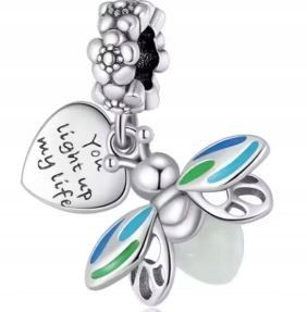 Charms świecący w ciemności świetlik zawieszka beads srebrny srebro 925