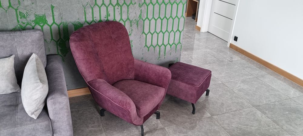 Fotel, Uszak Lord z podnóżkiem - bordowy