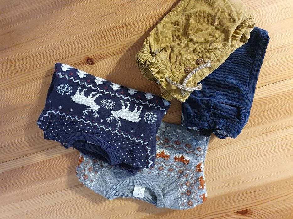 Elegancki komplet dla chłopca: sweterki h&m i spodnie 80-86