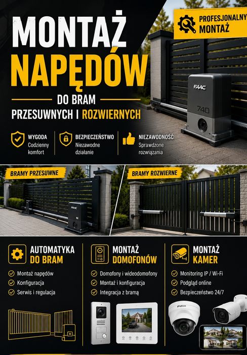 Montaż automatyki bramowej(napędy), montaż kamer,montaż domofonów, serwis