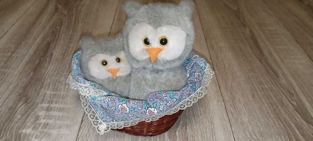 Винтажная музыкальная заводная сова в корзинке механика