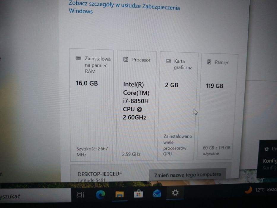 BIZNESOWY Dell 5491 i7[8gen], 16GB RAM SSD  100% sprawny