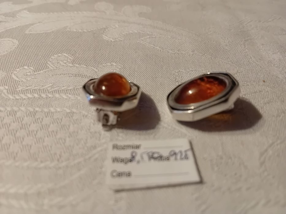 Klipsy srebrne z bursztynem lata 90.