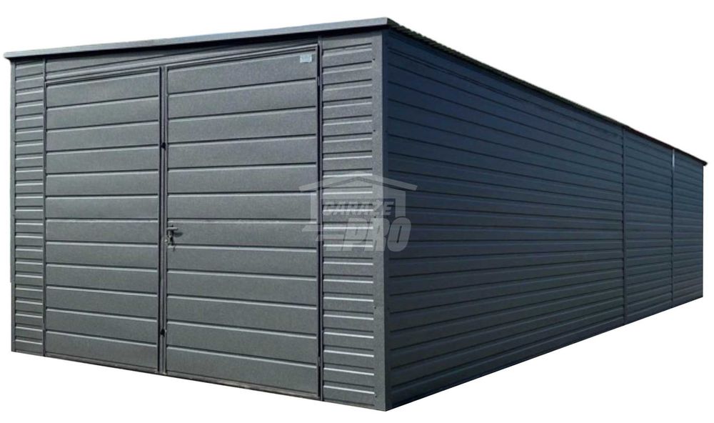 Garaż blaszany 3x9m brama dwuskrzydłowa antracyt dach GP649