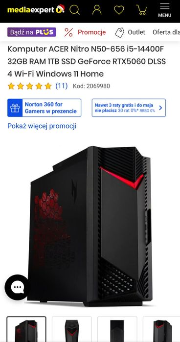 Nowy komputer acer nitro 50 i5 14400f rtx5060