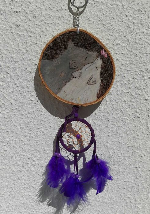 Caça Sonhos Feitos em Pirografia e Pintura, Á Mão