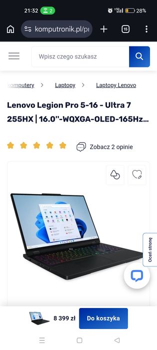 Nowy Laptop gamingowy Lenovo Legion Pro 5 16IAX10 OLED 16" 165Hz Ultra 7 255HX 32GB RAM 1TB Dysk SSD RTX5070 DLSS4 Win11 Czarny Funkcje AI gw24 PL