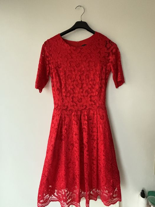 Czerwona sukienka Kozłowski S 36 Koronka koronkowa na wesele