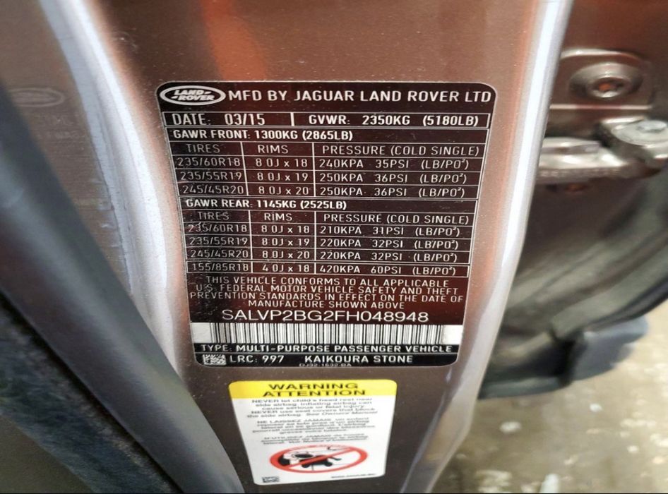 LAND ROVER Range Rover Evoque 2015 VIN SALVP2BG2FH048948 фото оголошення 9 з 24