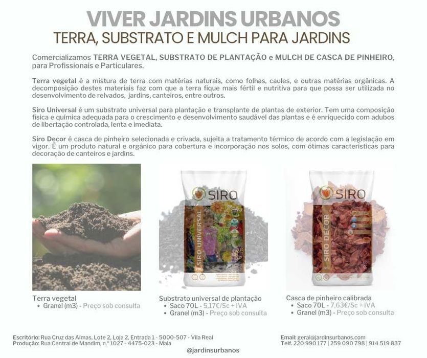 Terra Vegetal, Substrato de Plantação e Mulch de Casca de Pinheiro