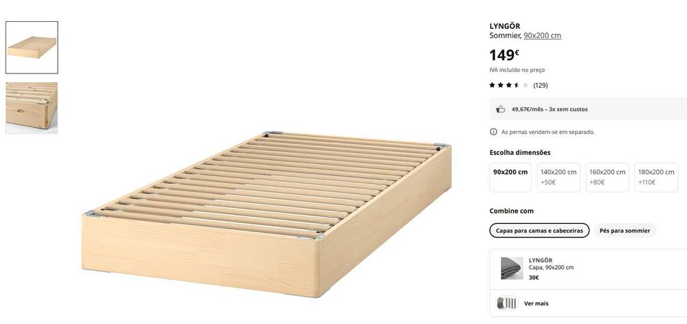 Cama de solteiro sommier LYNGOR-IKEA