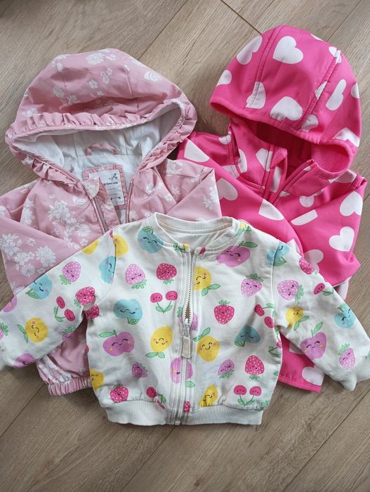 Zestaw dla dziewczynki 74 kurtki przejściowe i bluza BDB