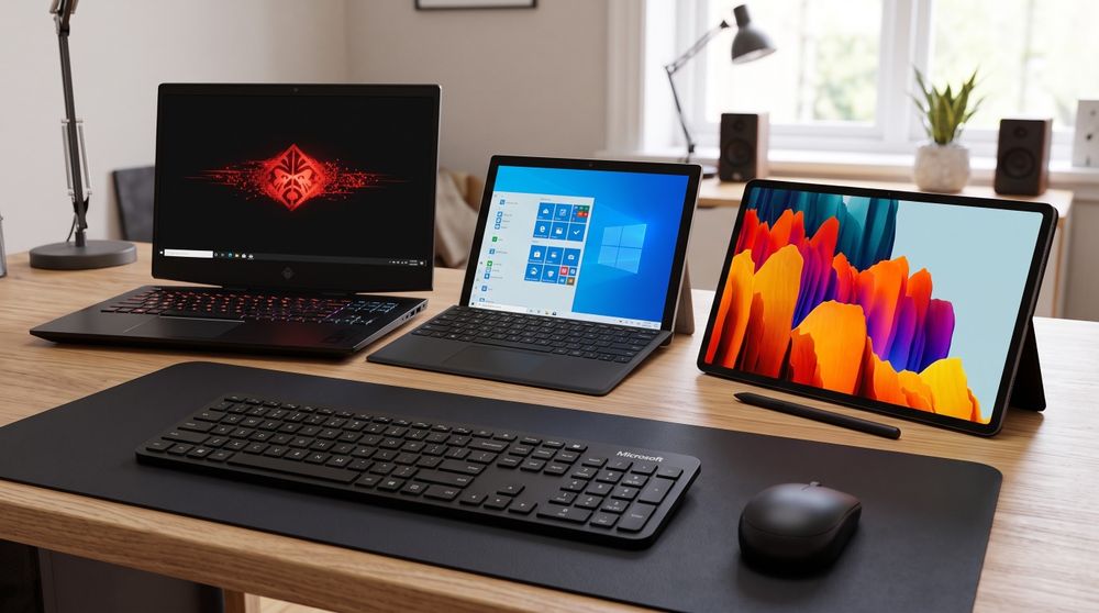 Surface + Omen HP + Samsung S7 Ultra + teclado e rato Microsoft