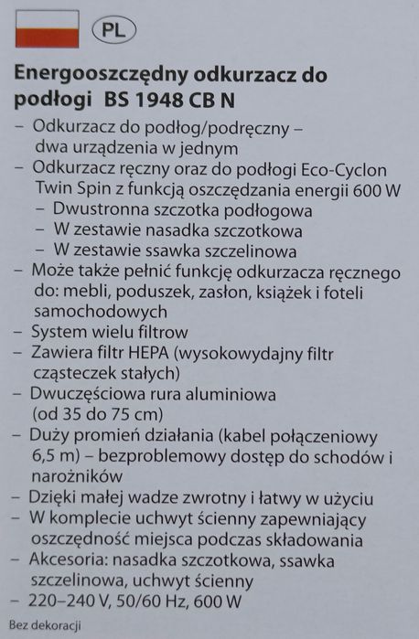 Odkurzacz pionowy Bomann bezworkowy 600w