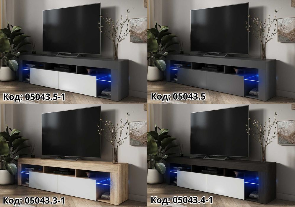 НОВЕ ЗА ЦІНОЮ БУ‼️Широка біла тумба під телевізор з синьою підсвіткою