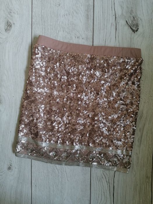 Śliczna złota spódnica spódniczka mini cekinowa cekiny S M 36 38