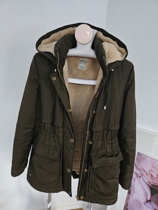 Khaki parka płaszczyk z misiem ZARA Trf