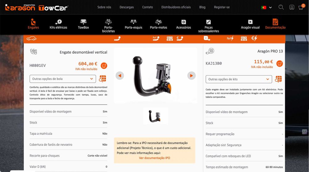 NOVO - Bola de REBOQUE / Engate / Pescoço TOWCAR - ARAGON