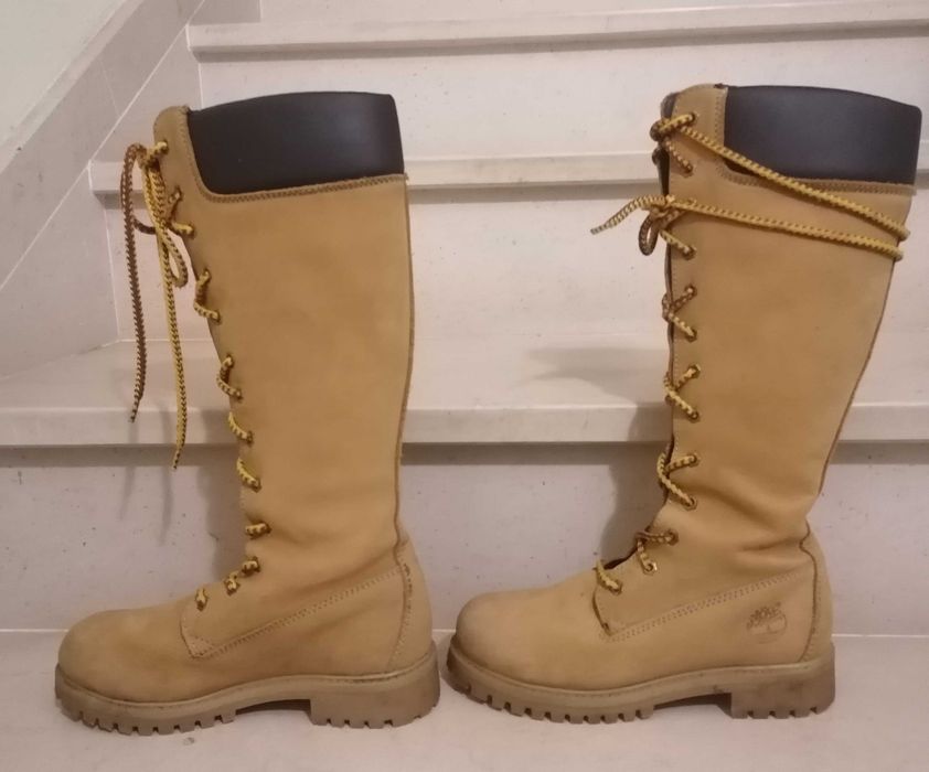 Botas Timberland originais, cano alto, bege/camurça/caqui,  n.º 35.