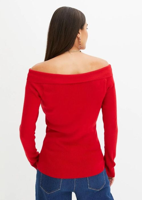 B.P.C sweter carmen dzianinowy czerwony 44/46.